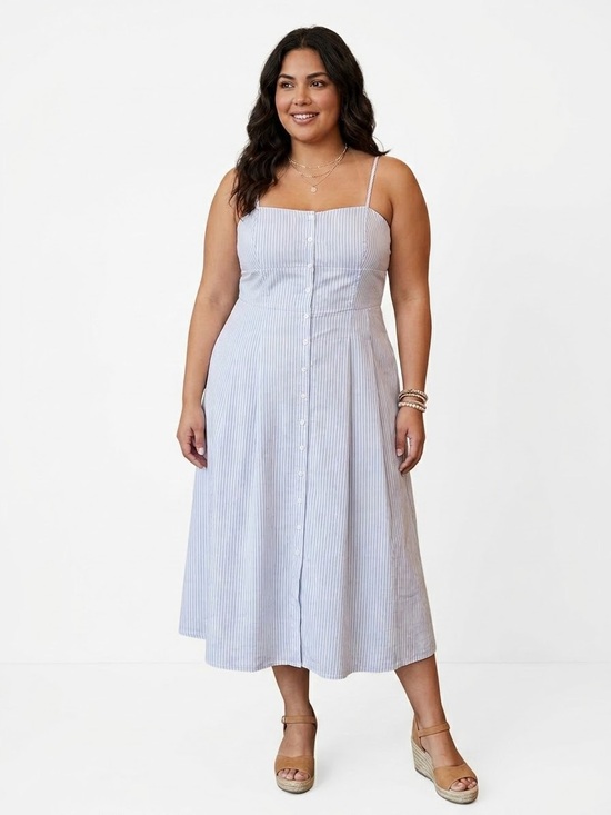 J. Crew Dresses & Skirts - J.Crew Striped Button-Up Cotton Poplin Maxi Dress Blue White Size 18 BG495